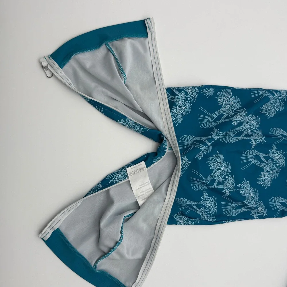 For Love 12-18mth Kids Palm Tree Rash Guard Swimsuit Teal Zip One Piece